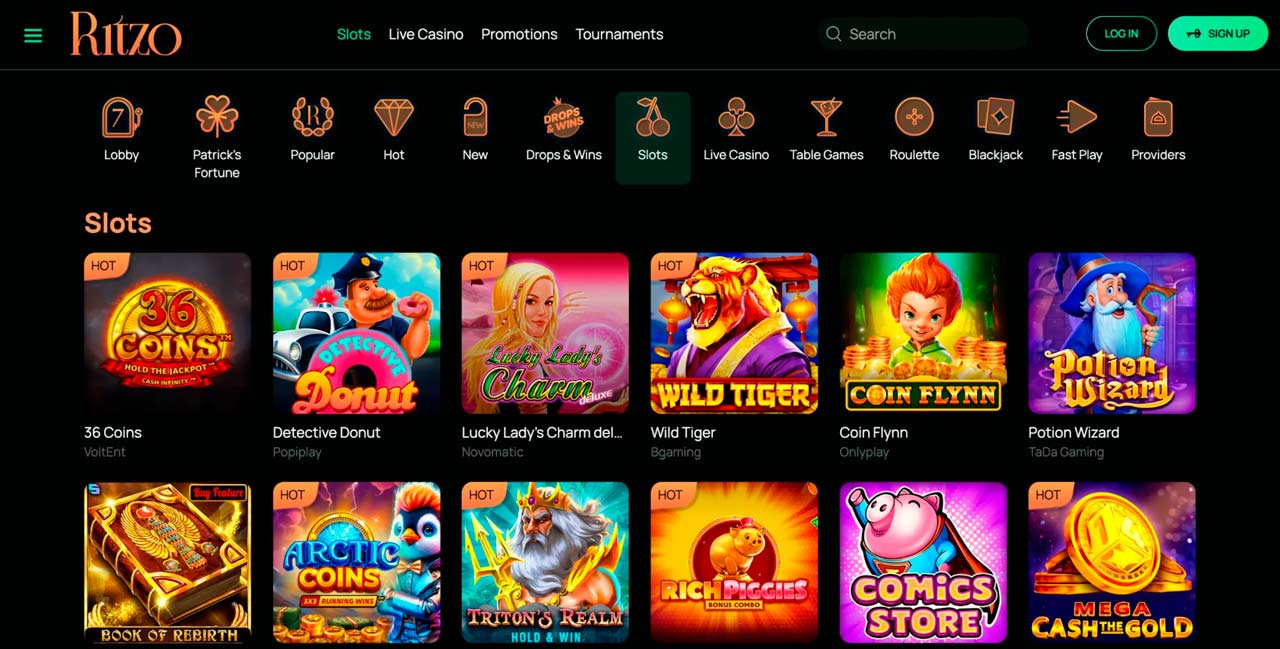 Ritzo Casino screen